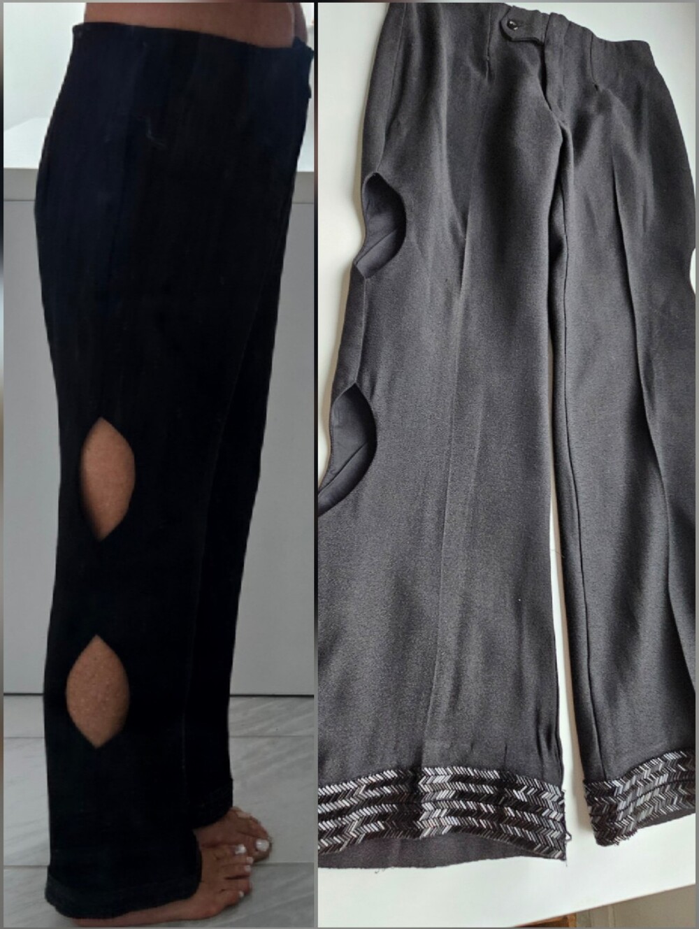 Vintage Bespoke Black Sequin Cut Out High Waisted Trousers